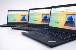 Photo of laptops showing the PC Renewed website